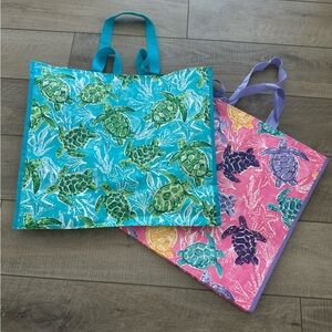 Homegoods TJMaxx Marshalls Viral Pink & Blue Turtle Print Shopper Tote Bags NWOT